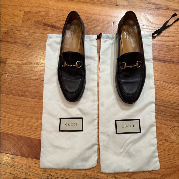 Gucci Jordaan Women Black Leather Horsebit Loafers Size 37.5 - Picture 2 of 12